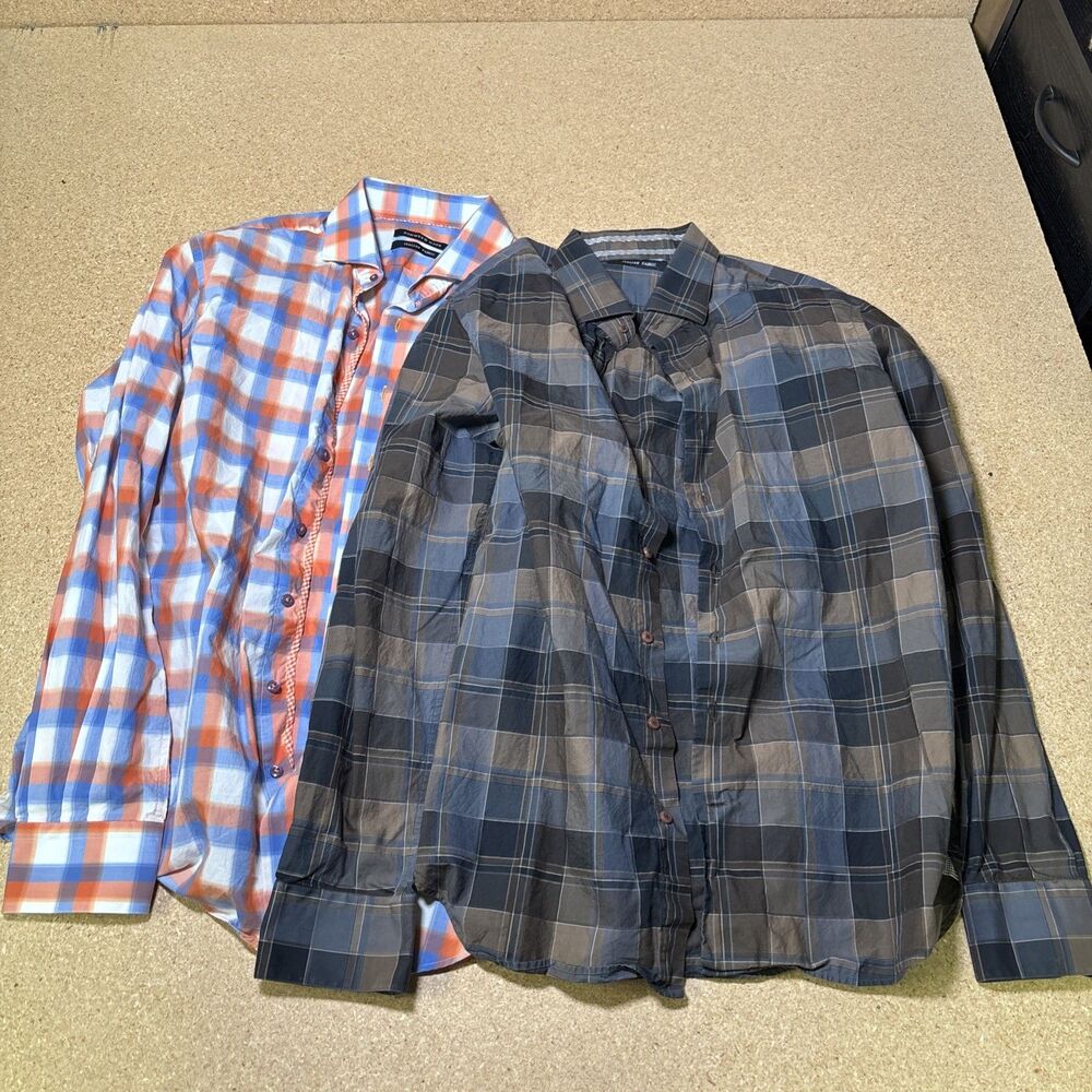 Lot Of 2 Hammer Made Shirt Mens 42 / 16.5 Plaid Long Sleeve Button Up D3